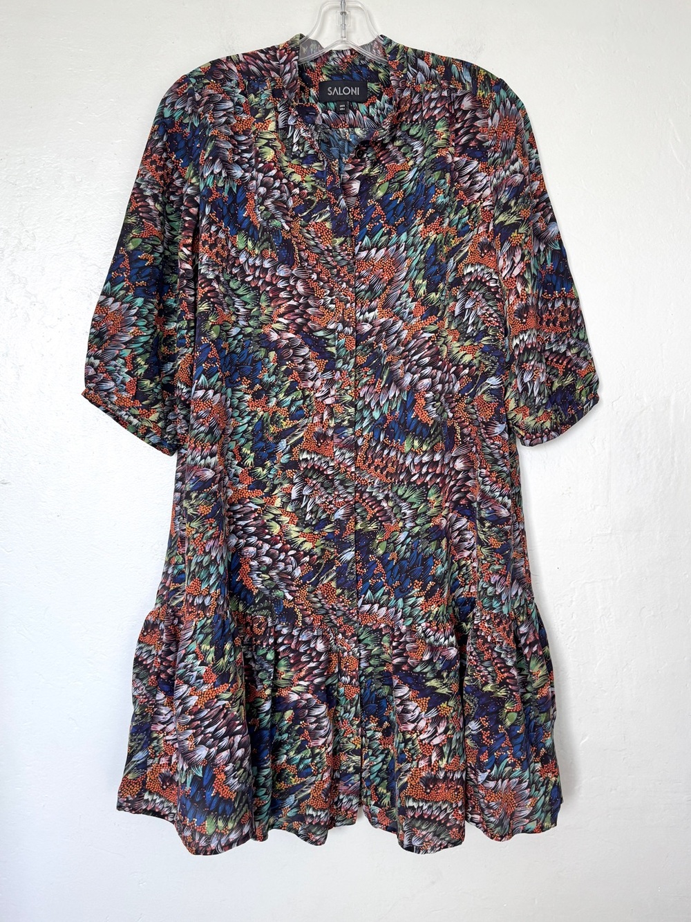 SALONI Tyra Multicolor Seagrass Print Button-Down Mini Dress Size 2